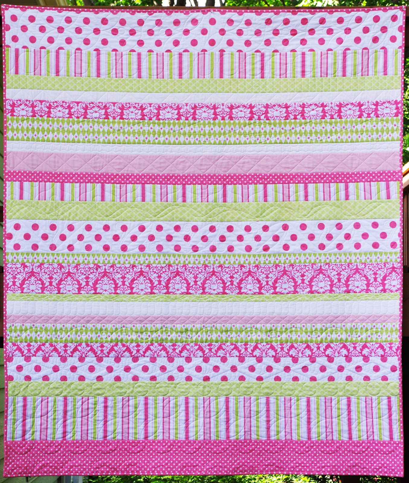 Ahhh...Quilting Pink and Green Stripey Quilt
