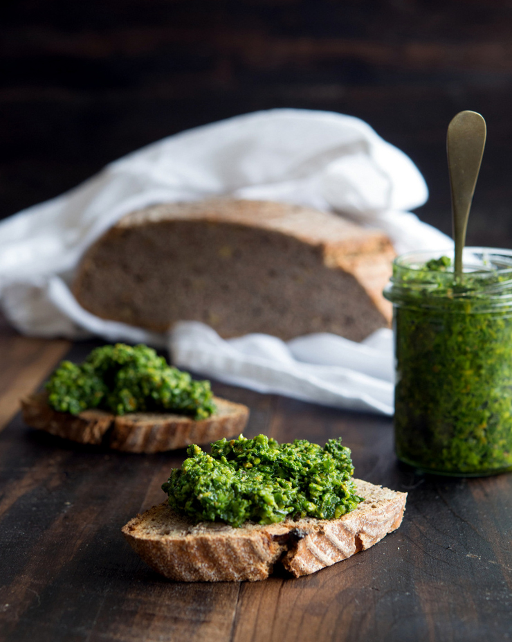 Kale, Garlic Scape, and Pistachio Pesto WILD GREENS & SARDINES