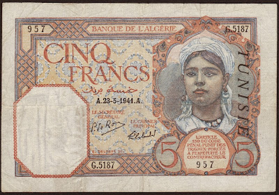 Tunisia 5 Francs  1941 P# 8b