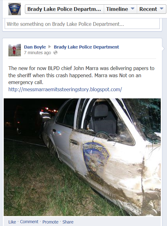 The new for now Brady Lake Village police chief John Crash'em Marra's handy work.