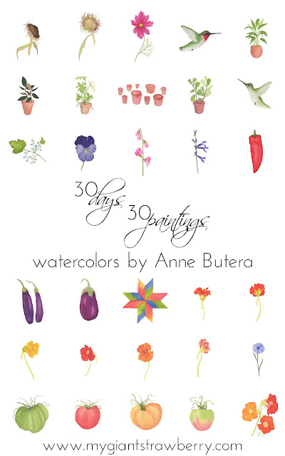 watercolor, daily painting, botanical paintings, Anne Butera, My Giant Strawberry
