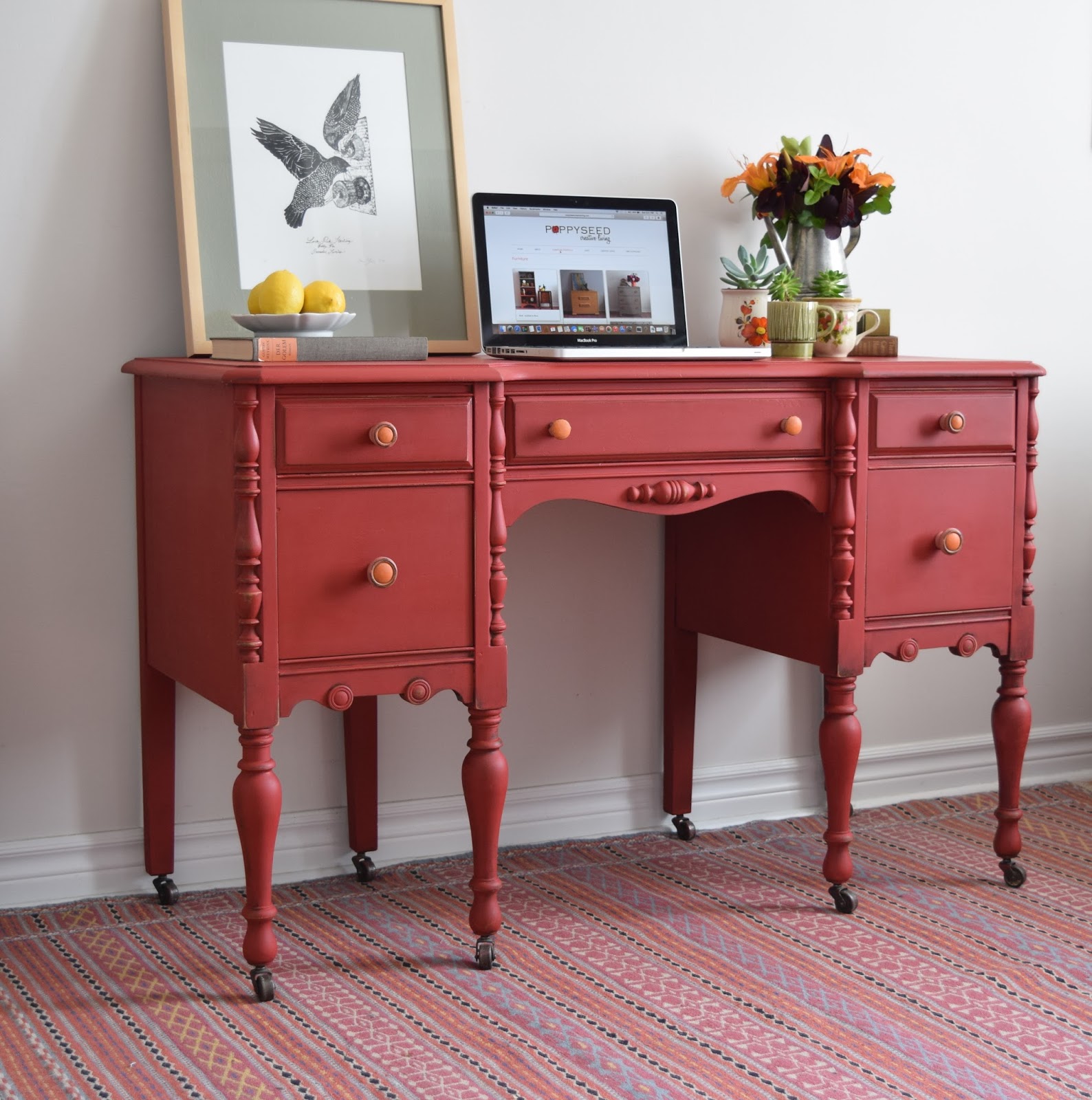 Poppyseed Creative Living Red Desk/Vanity Painted with Annie Sloan
