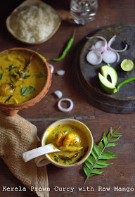 Prawns curry cooked the Kerali way with coconut milk and raw mangoes