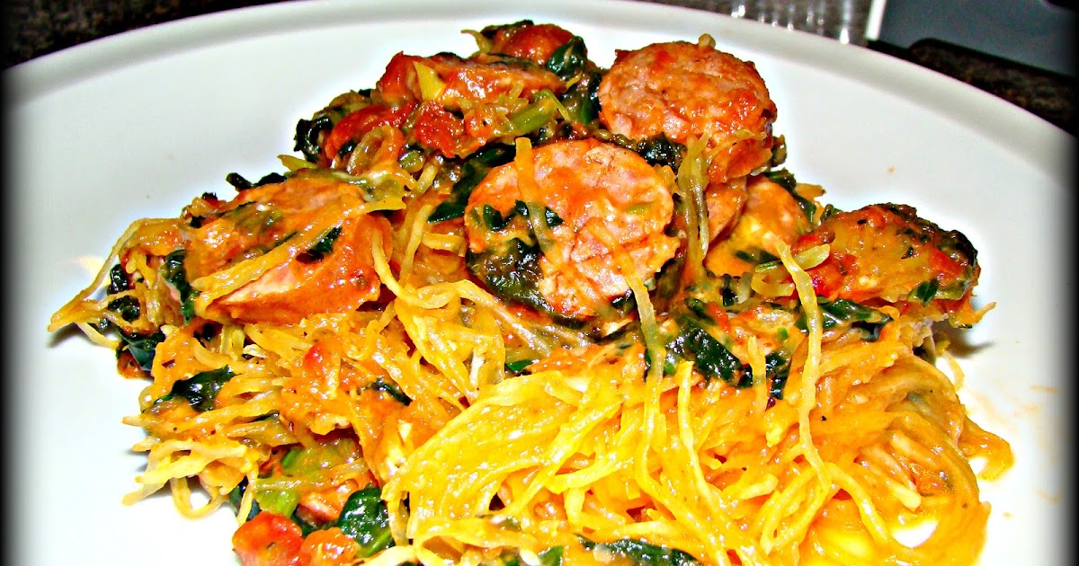 Apple Pie Chronicles Spaghetti Squash with Turkey Kielbasa