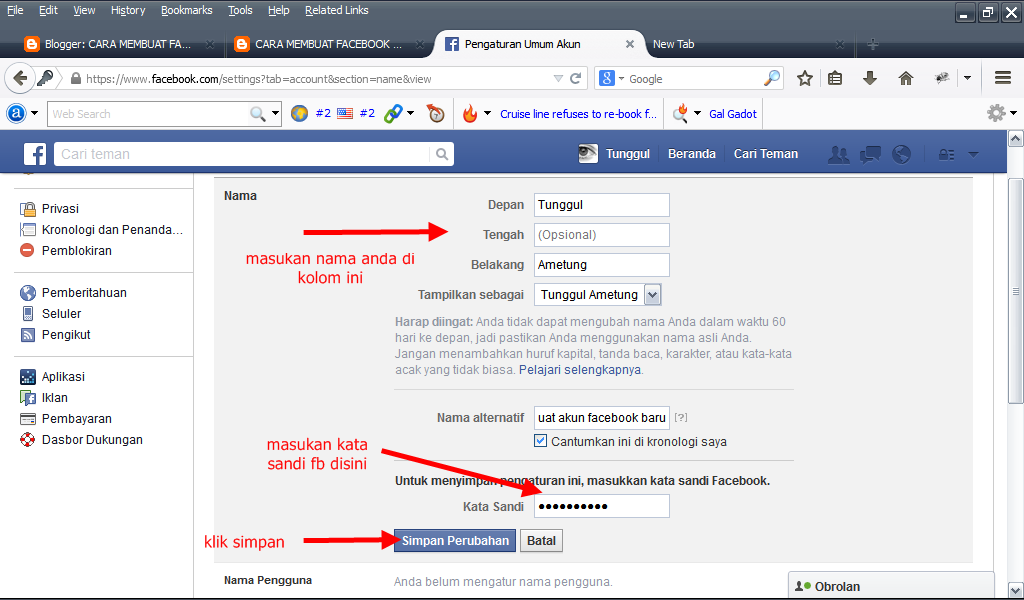 CARA GANTI NAMA DI FACEBOOK BARU DAFTAR FB Masuk dan Pelajari