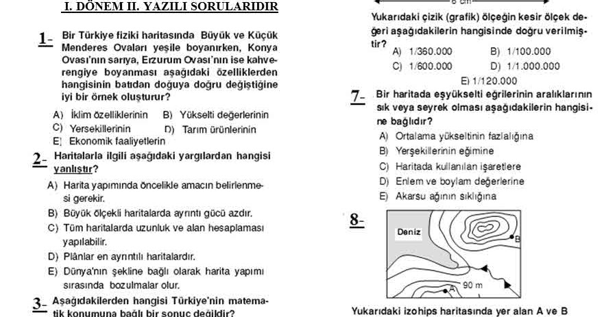 DERS SORULARI: 9. Sınıf Coğrafya 1. Dönem 2. Yazılı Soruları