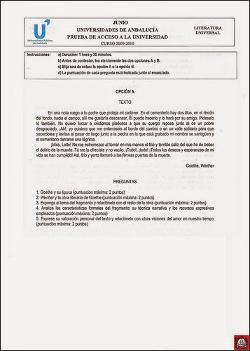 Modelos exámenes de selectividad desde 2005 hasta 2016