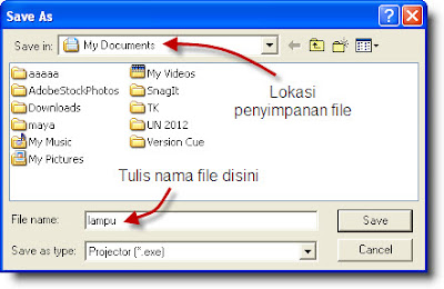 Dialog Penyimpanan File Projector