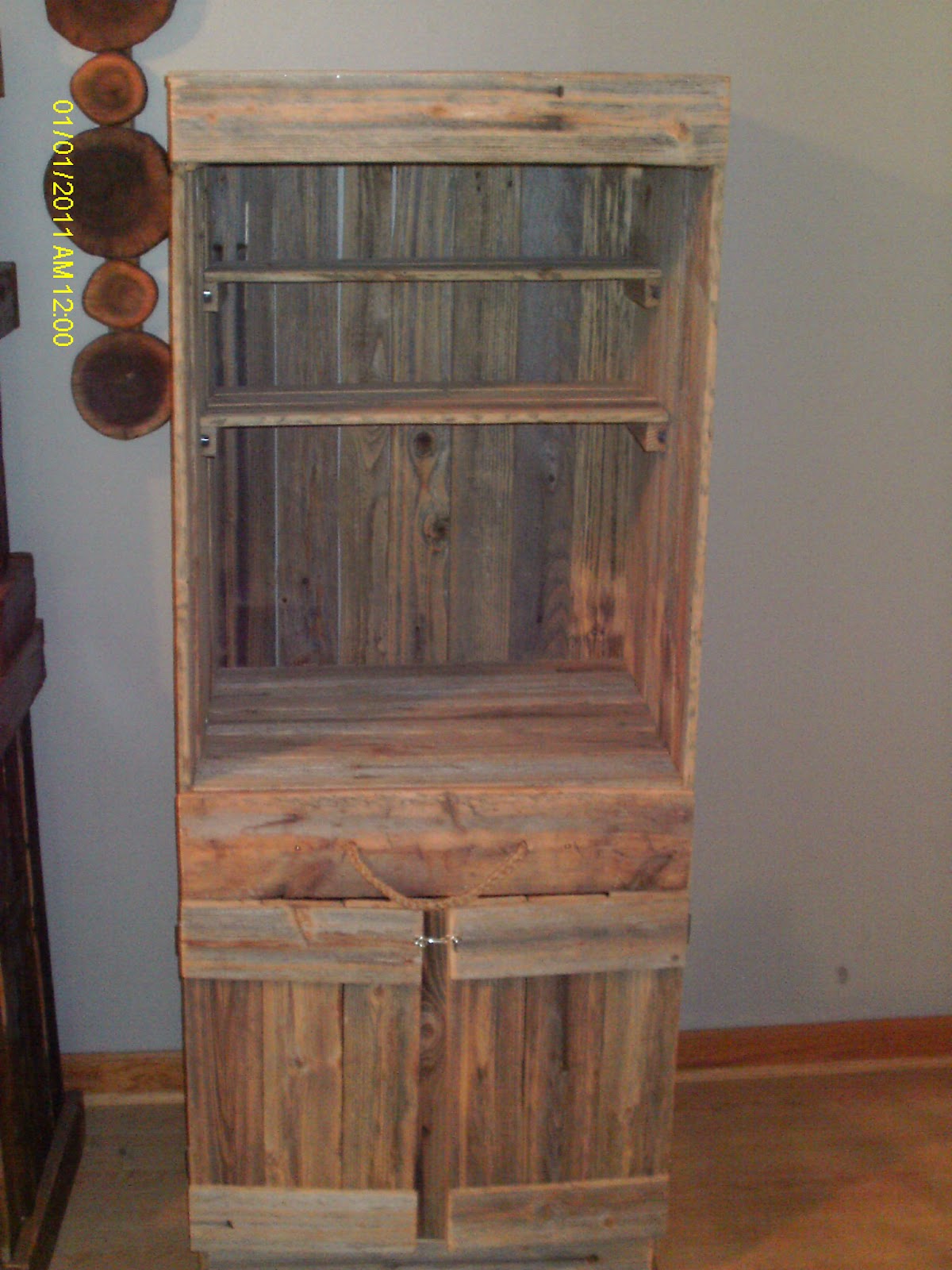 Handmade Rustic & Log Furniture Reclaimed Barnwood Hutch and 2 Pine