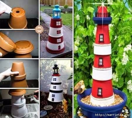 Faro hecho con macetas ~ Arte & Reciclaje