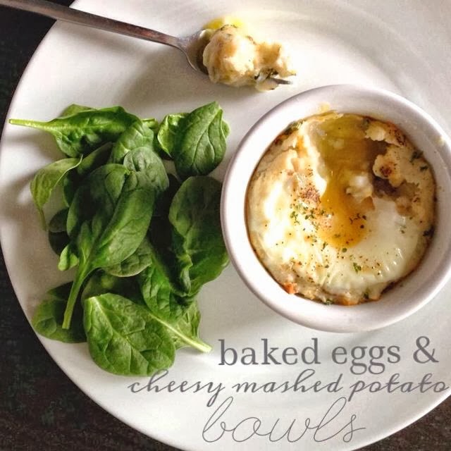 Baked Eggs & Cheesy Mashed Potato Bowls