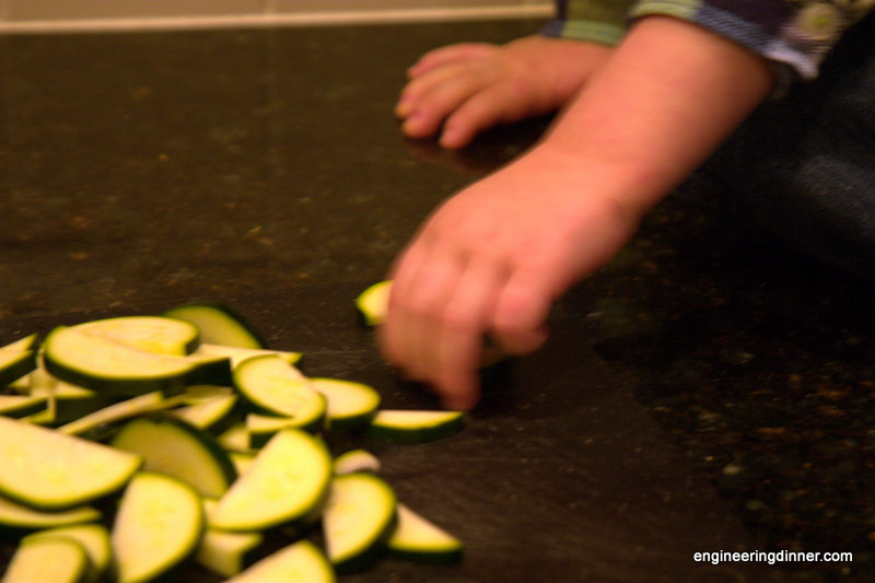 Engineering Dinner Friends, Pasta, and Veggies