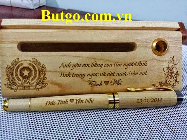 Hộp bút gỗ cao cấp :Công an - bộ đội cảnh sát