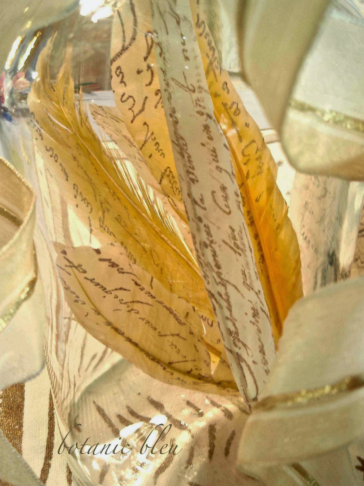 Botanic Bleu French Script Feathers