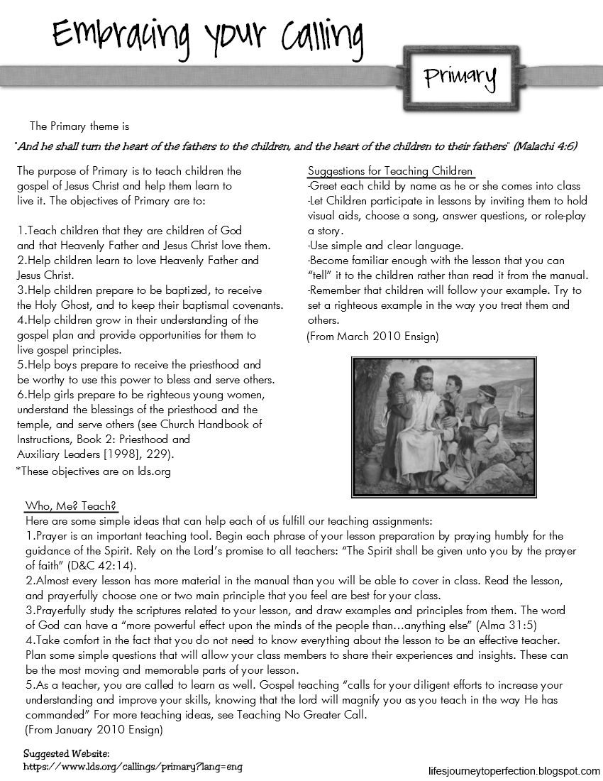 Life's Journey To Perfection LDS Primary Teacher Training/Orientation