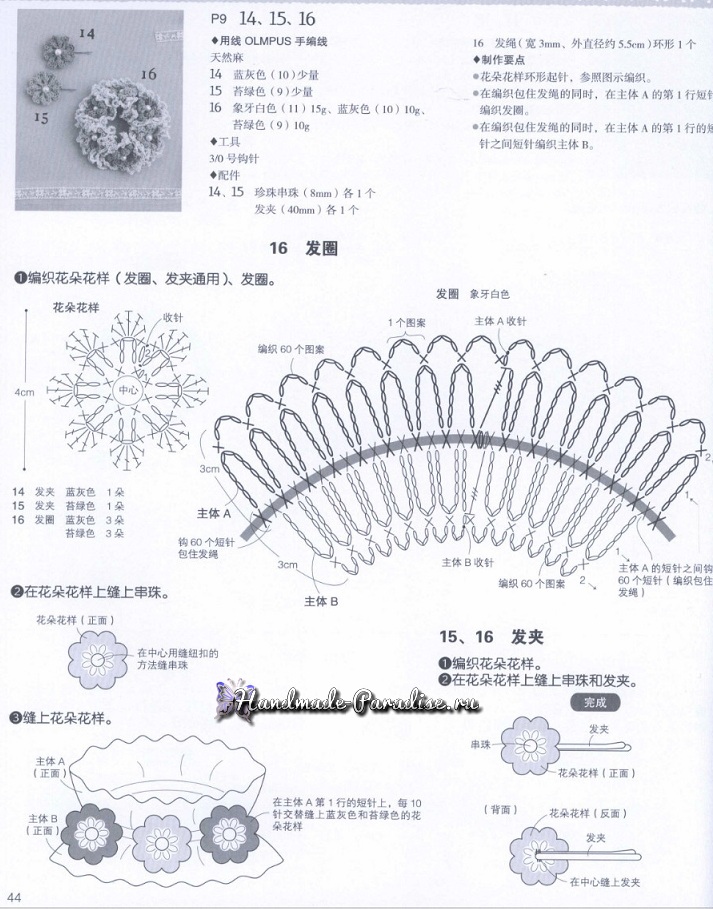 Схемы вязания цветов и других украшений для создания аксессуаров