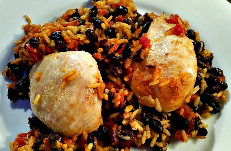 red or green? Spicy Chicken, Rice & Black Bean Bake