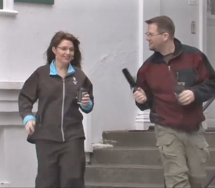 And oldie but a goodie. Sarah Palin walking briskly through Juneau, on icy streets no less, in February 2008. Update!
