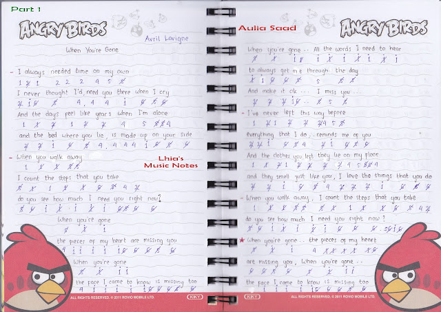 Catatan Not Lagu - Avril Lavigne, "When You're Gone" (Piano/Pianika