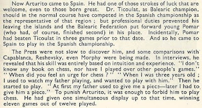 Nota sobre Arturito Pomar en el libro del Torneo de Ajedrez de Londres 1946 (2)
