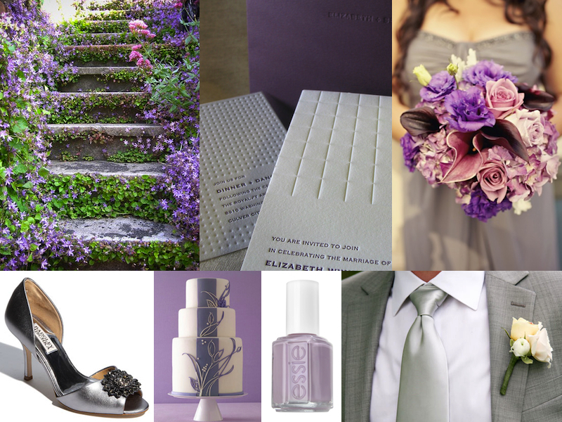 here is a springtime purple and gray wedding celebration