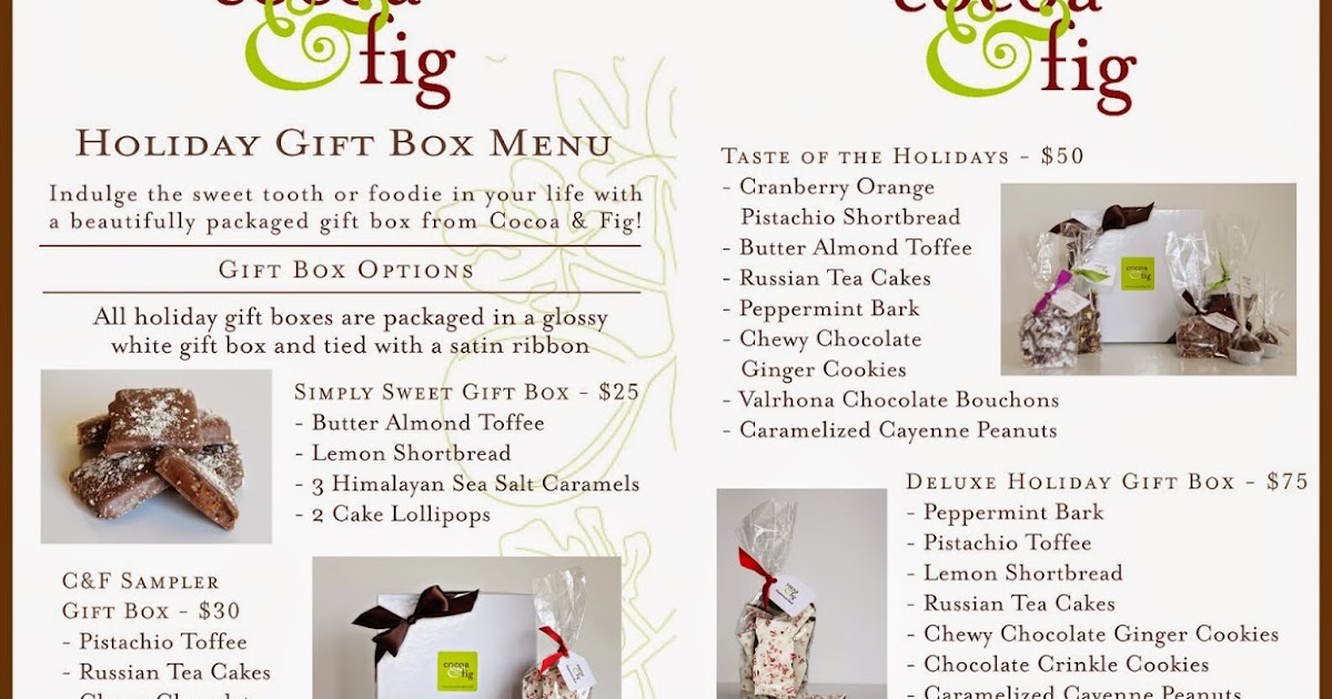 cocoa &amp; fig Cocoa &amp; Fig Holiday Gift Box Menu