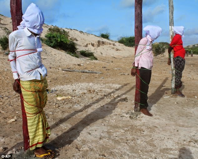 Three Al Shabaab members were executed by firing squad on August 3, 2014 near Mogadishu 