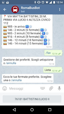 RomaBusBot: Fermate preferite screen2