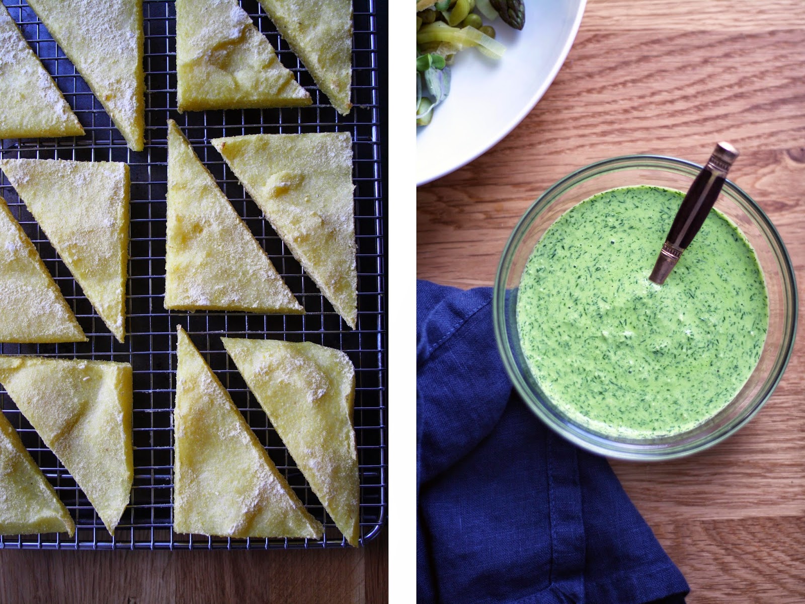 Crispy Polenta Wedges with Spring Greens and a Lemony-Dill Pesto | Sevengrams