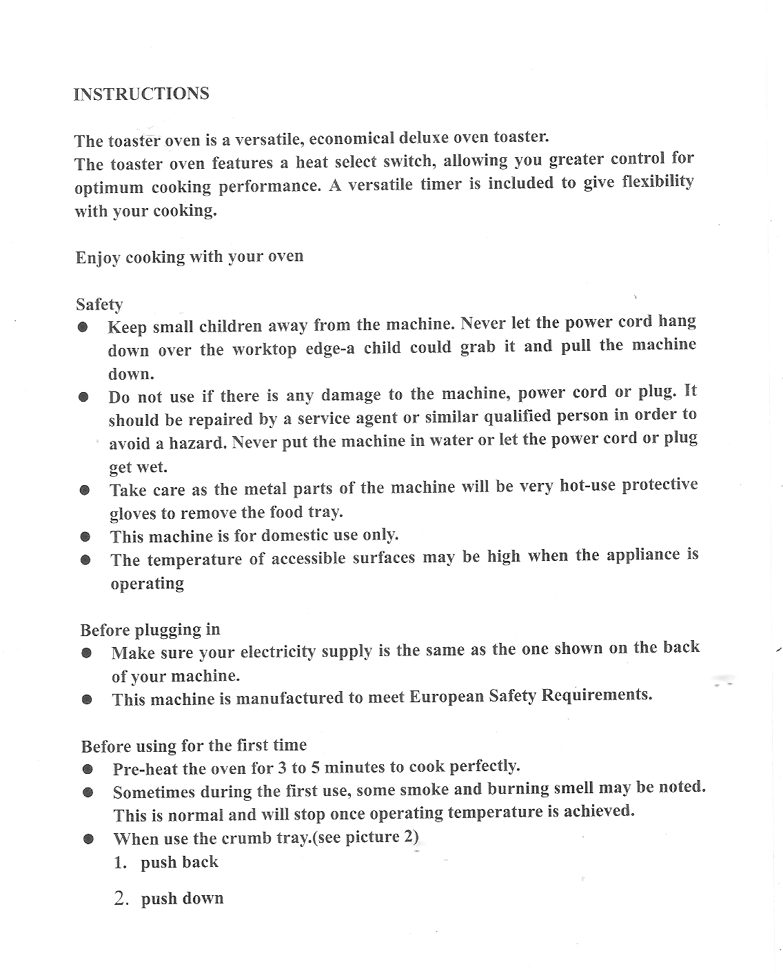 AKIRA Toaster Oven Model TO-102 Operating Instruction Manual (Cover page and 3 pages)