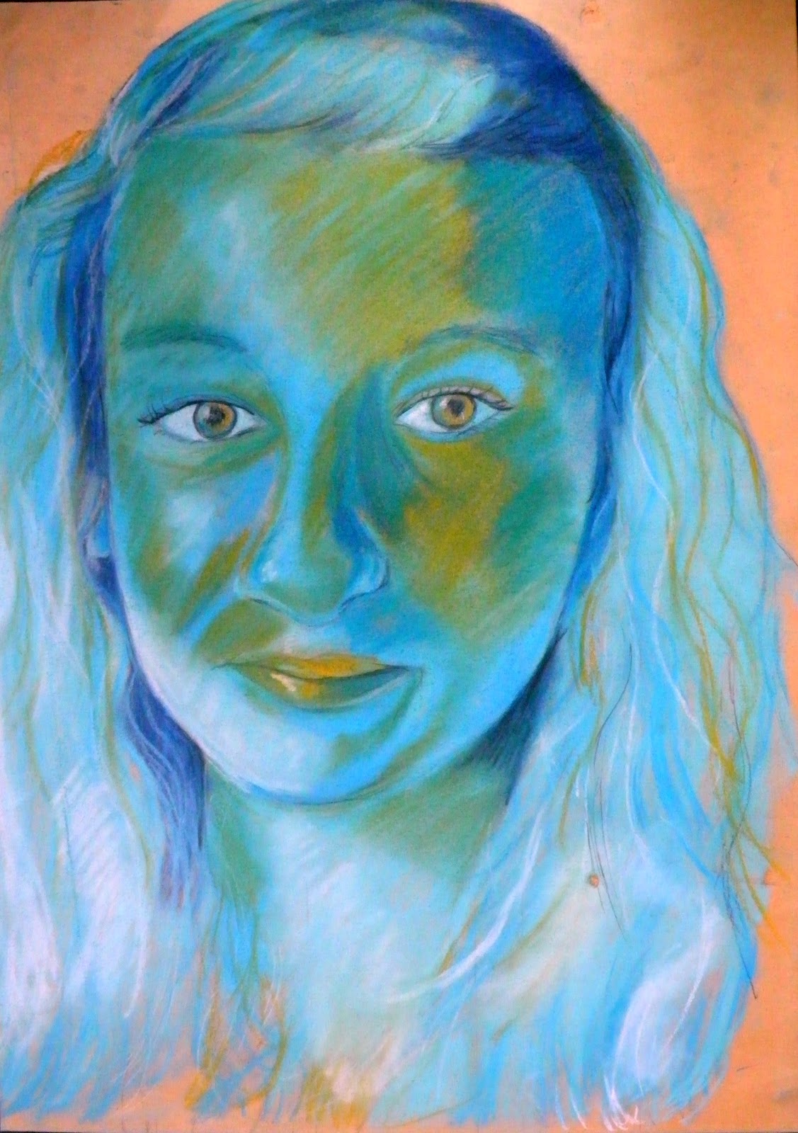 peaches & paintbrushes Self portrait chalk pastel