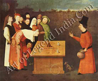 The Great Artist Hieronymus Bosch Painting Gallery “The Conjurer c.1470-80” 20¾" x 25¾" Musee Municipal, Saint Germain-en-Laye The Great Artist Hieronymus Bosch Painting Gallery “The Conjurer c.1470-80” 20¾" x 25¾" Musee Municipal, Saint Germain-en-Laye