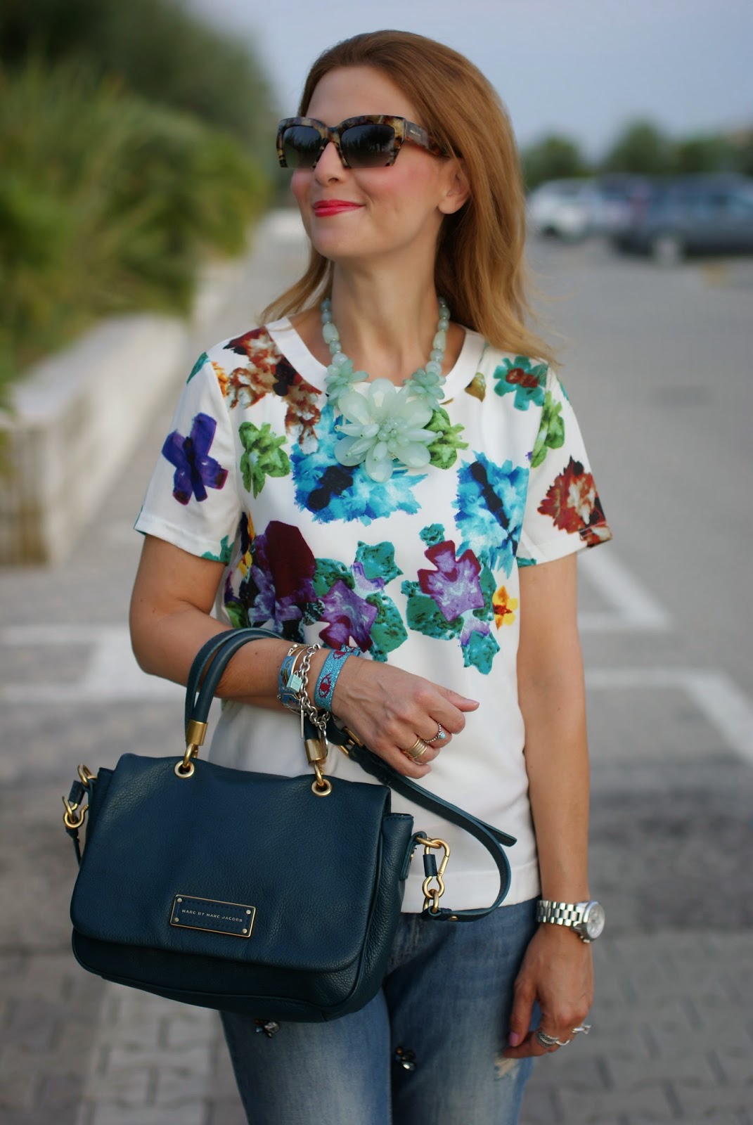 blackfive floral blouse, jeweled boyfriend jeans, miu miu rasoir sunnies, Fashion and Cookies, fashion blogger