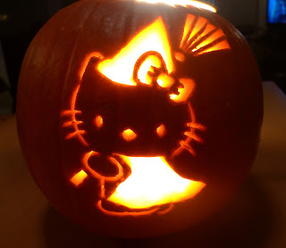 Hello Kitty carved witch jack o'lantern pumpkin