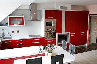pictures of red kitchen cabinets