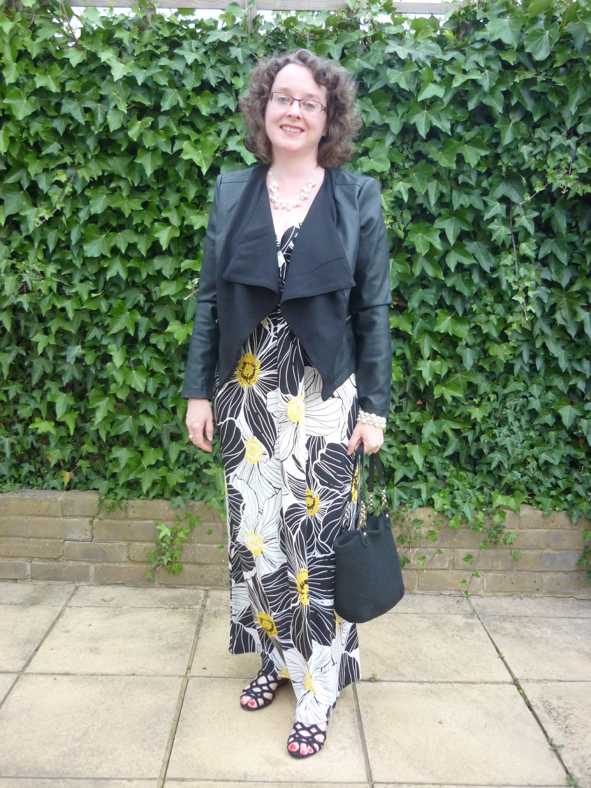 Floral Maxi Dress with Faux Leather Jacket