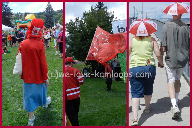 this collage shows different hats and a flag seen at Canada Day