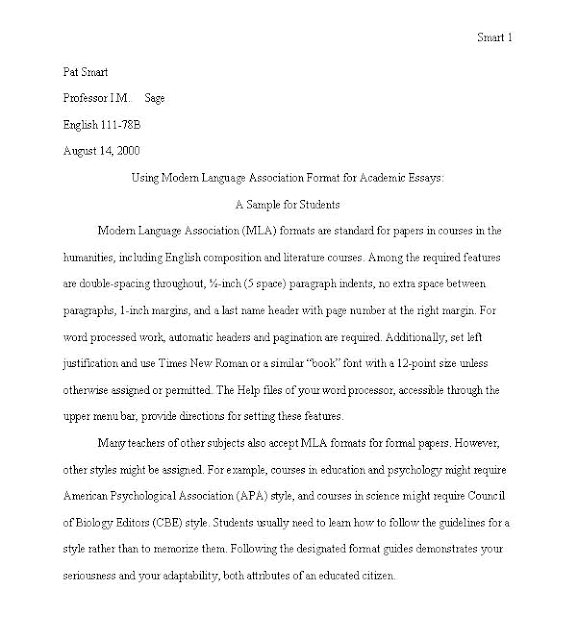 Mla format example essay 2011