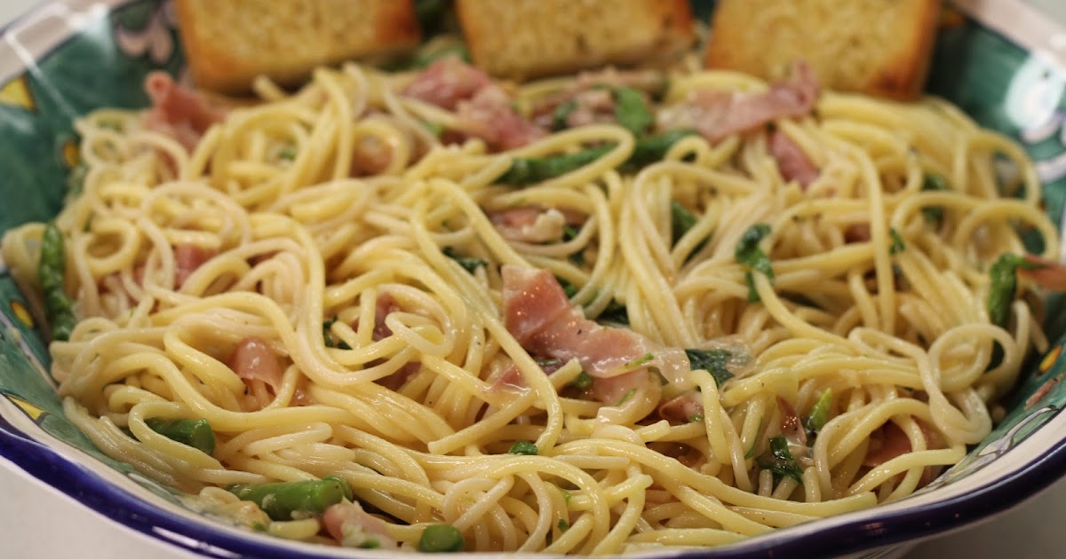 Lexi's Kitchen SPAGHETTI WITH ASPARAGUS, SMOKED MOZZARELLA AND PROSCIUTTO