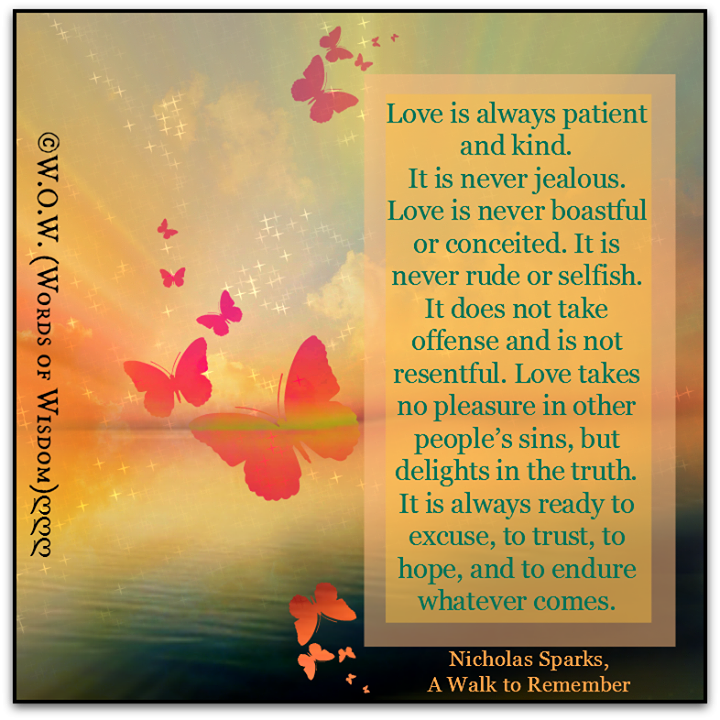 LOVE IS ALWAYS PATIENT AND KIND IT IS NEVER JEALOUS.LOVE IS NEVER