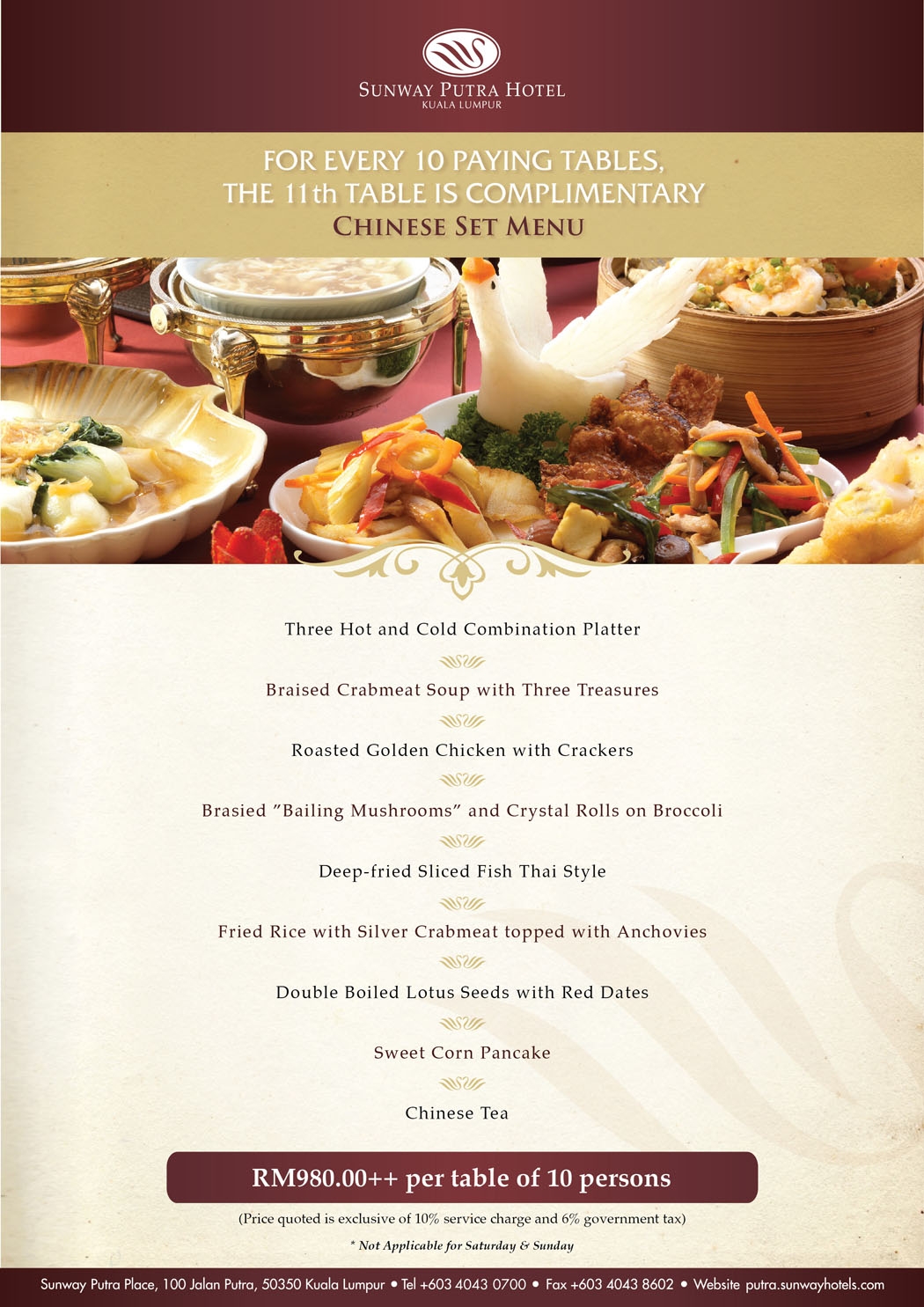 Sunway Putra Hotel Kuala Lumpur 10+1 Chiniese Set Menu Package in