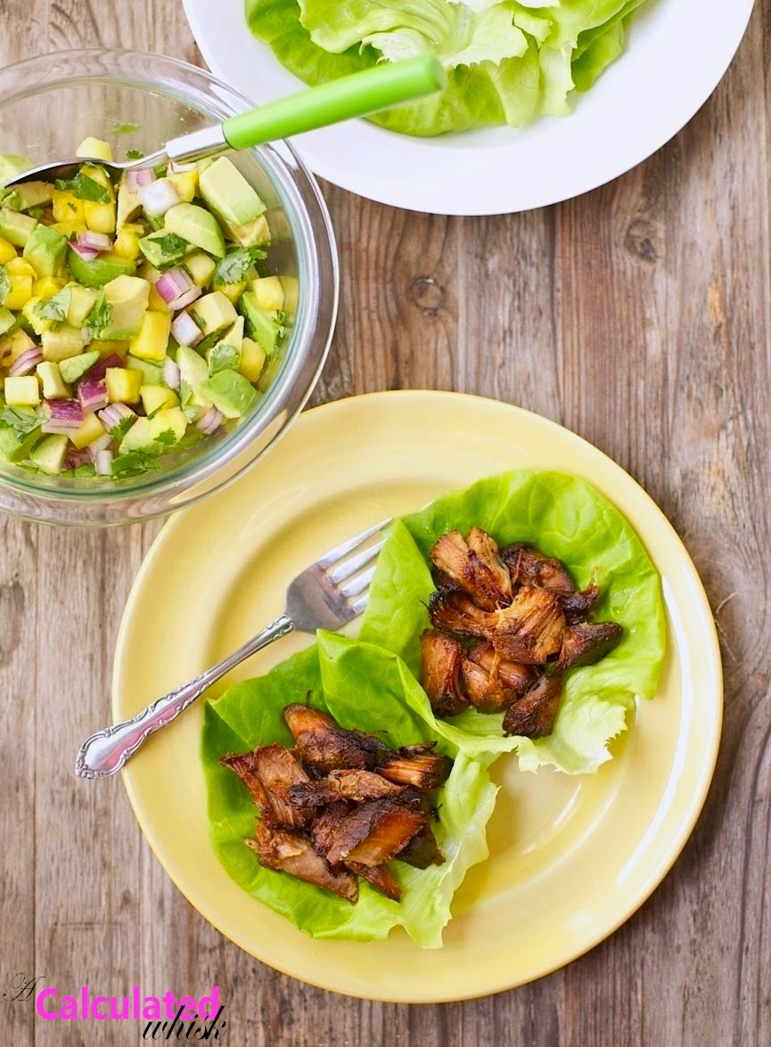 Slow-Cooker Carnitas Lettuce Wraps with Pineapple and Avocado Salsa (Paleo, Gluten free)