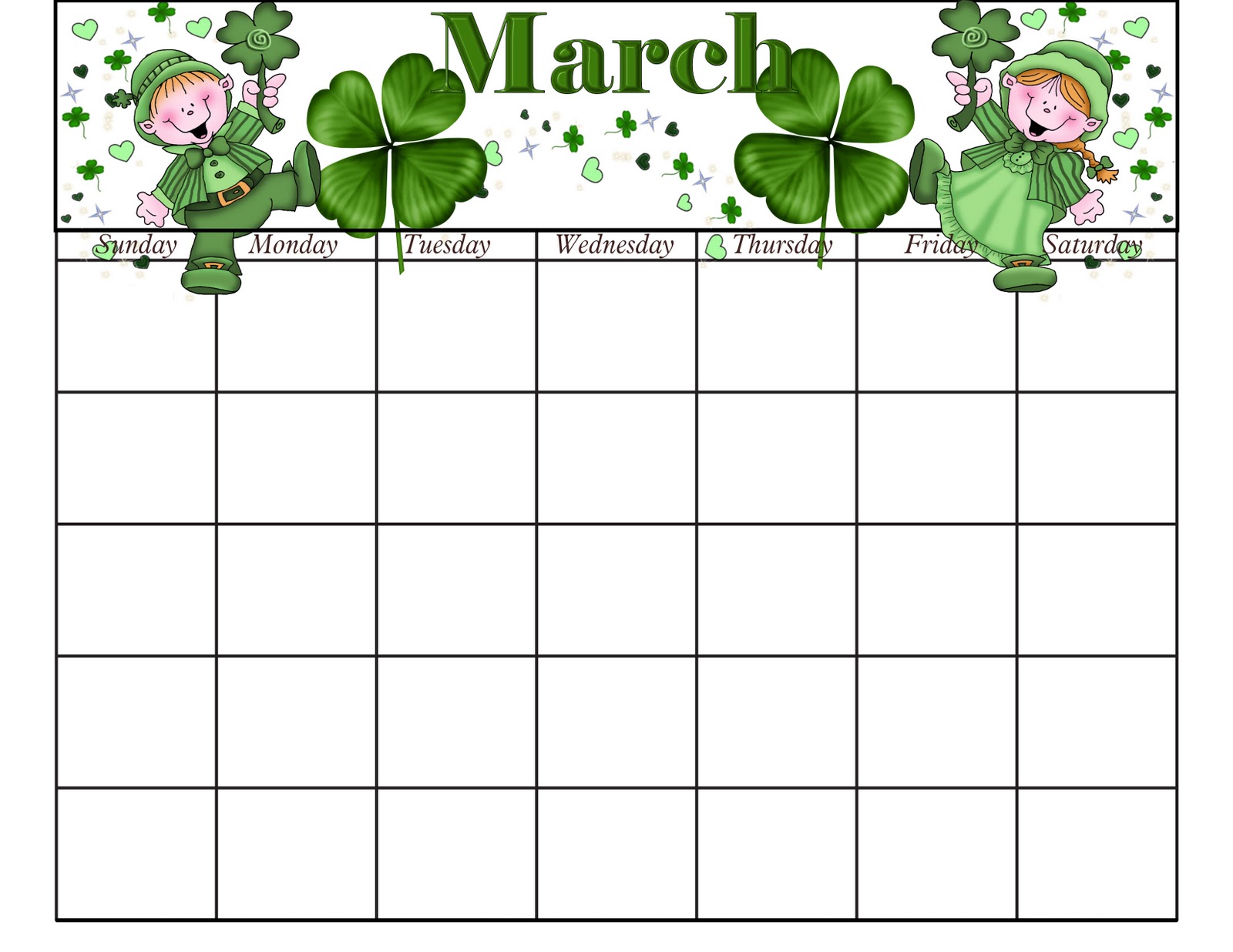 March Calendar Printable