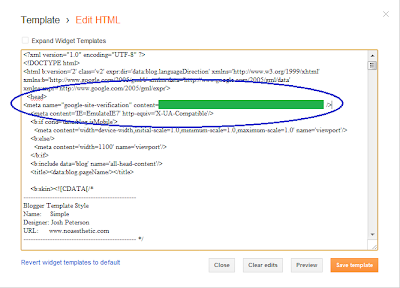 Cara Daftar Blog di Google Webmaster Tools - Menaruh Meta Tag Verifikasi di Blog Blogger/Blogspot Cara Daftar Blog di Google Webmaster Tools - Menaruh Meta Tag Verifikasi di Blog Blogger/Blogspot