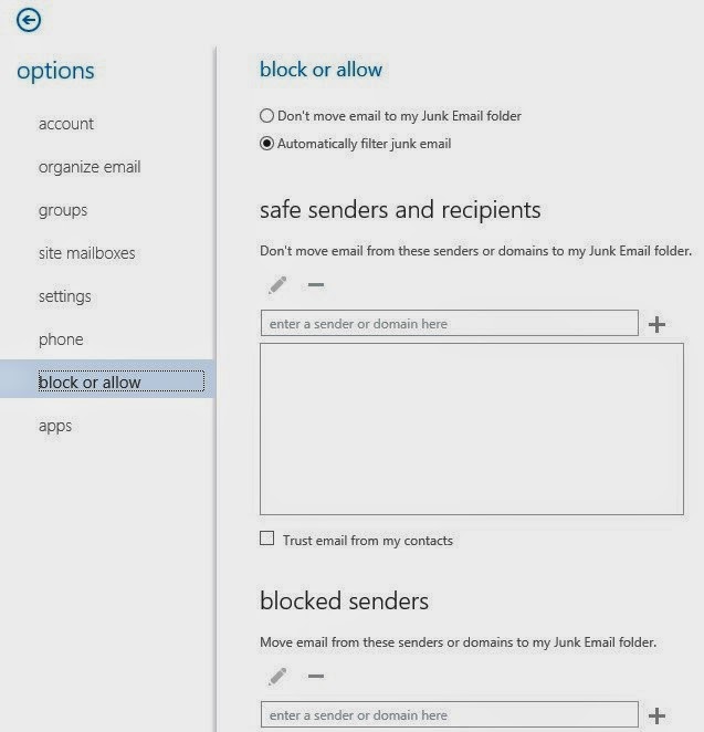 Lets Exchange Safe and Blocked Senders list in OWA 2013 and Office 365