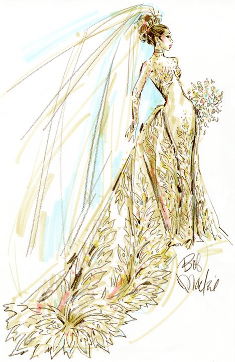 kate wedding dress sketches. Bob Mackie sketched up this
