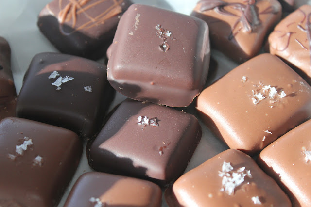 Chocolate-covered vanilla caramels with sea salt