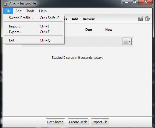 Showing how to create a new profile in anki. 