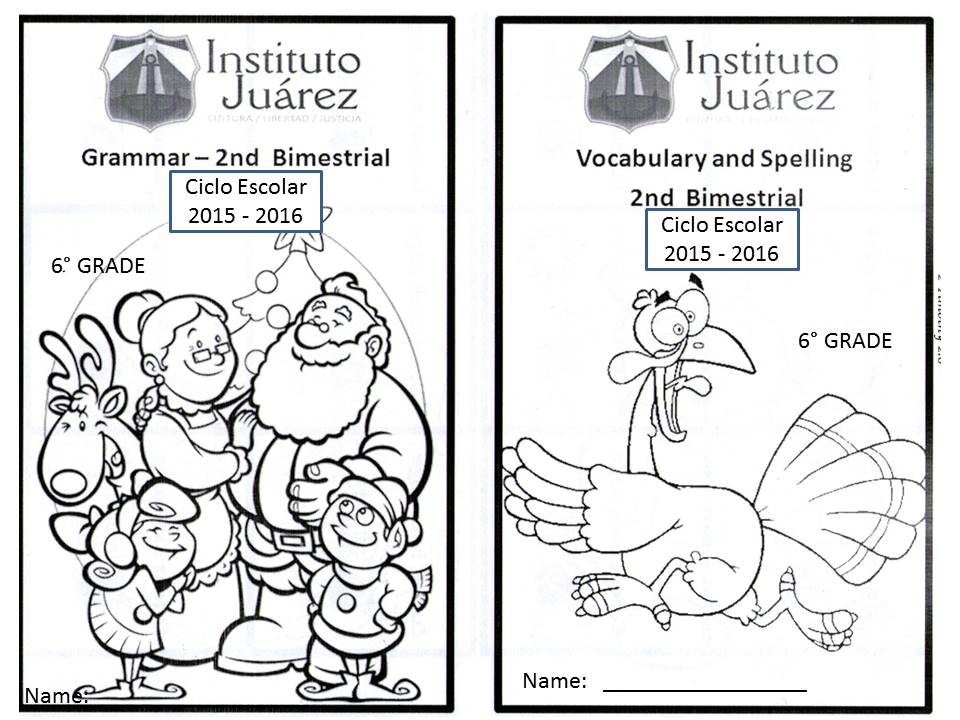 Instituto Juárez 6° Primaria Portadas de inglés segundo bimestre para