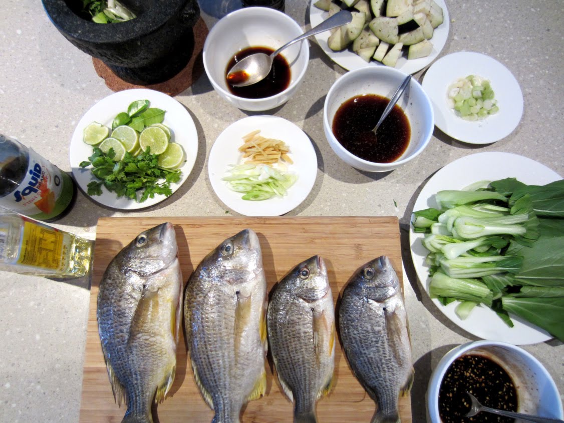 jelly, peaches and icecream An Asian Inspired Fish Dinner